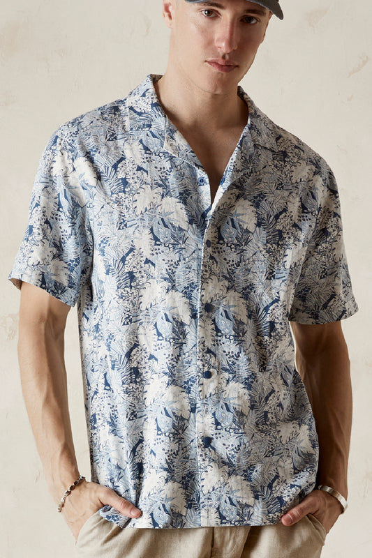 COSTA  Printed Linen Rayon Camp Shirt