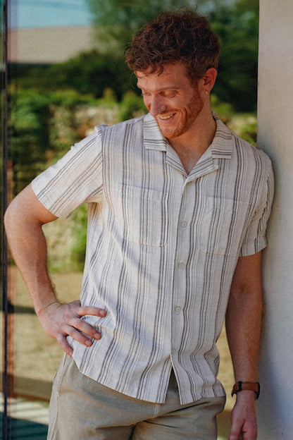 HARRIS - COTTON CROSSHATCH STRIPE CAMP SHIRT