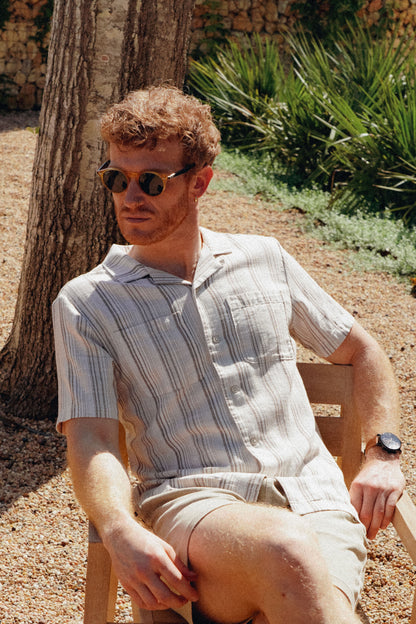 HARRIS - COTTON CROSSHATCH STRIPE CAMP SHIRT