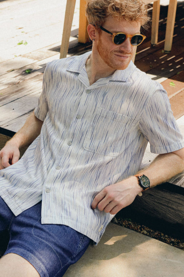 LAWTON - TEXTURED SLUB STRIPE CAMP SHIRT