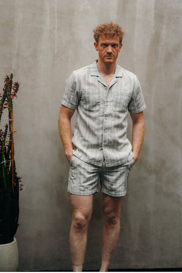 PORTER - POLY COTTON STRIPE HALF ELASTIC SHORT